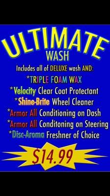 What you get with the Ultimate Wash! The tipple foam wax and armorall really is worth the extra couple dollars