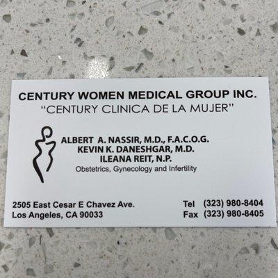 Century Women Medical Group  Address and Phone Number