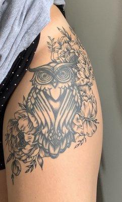 Owl and peonies