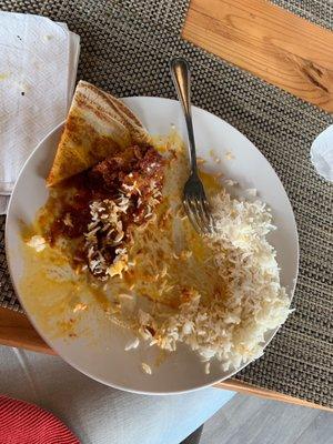 They gave me a beautiful plate of Persian style eggplant over Batsmati rice fresh pita and a bottle of water.