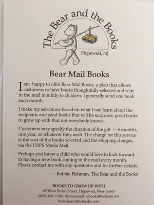 Bear Mail Books. A new book once a month shipped directly to your home!