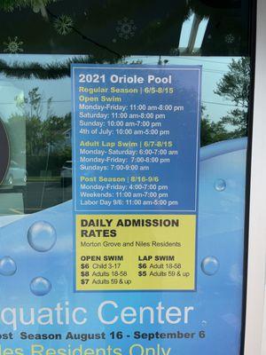 Oriole park pool aquatic center hours