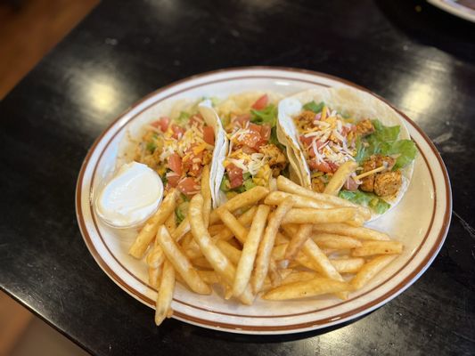 Chicken tacos and french fries instead instead of chips and salsa