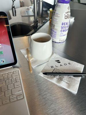 Coffee and planning at the BLADE Lounge East (Newark)