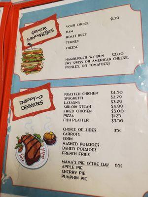 Menu - these prices are hard to beat!