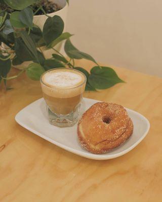 Cortados and donuts make a tasty pair.