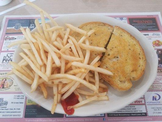 Delicious Patty Melt with piping hot skinny fries!