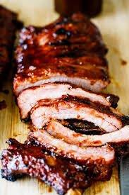 Smoked BBQ Pork Ribs/ with a sweet, glazed BBQ sauce