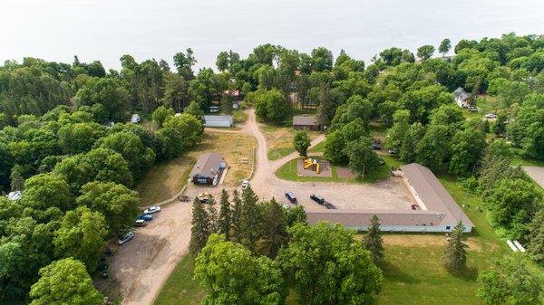 Aerial view of resort with Mille Lacs in the background