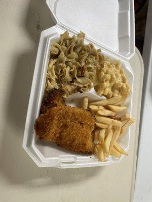 Fish dinner (Pierogis, roll, butter, applesauce & coleslaw included too but not shown in pic)