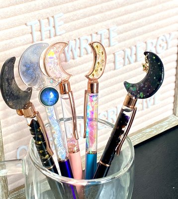 Unique Handcrafted Crystal infused Moon topped Pens! One of a kind!