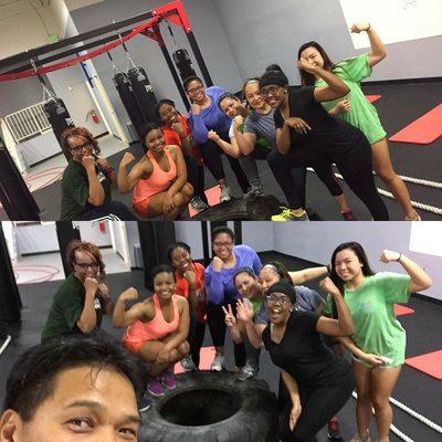 Sweating with the cardio kickboxing girls at Parisi Performance Center of Towson