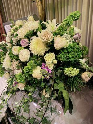 Half Casket Floral Lay  Design Style: Lush English Garden