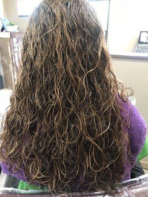 Long , thick hair after the piggyback perm...