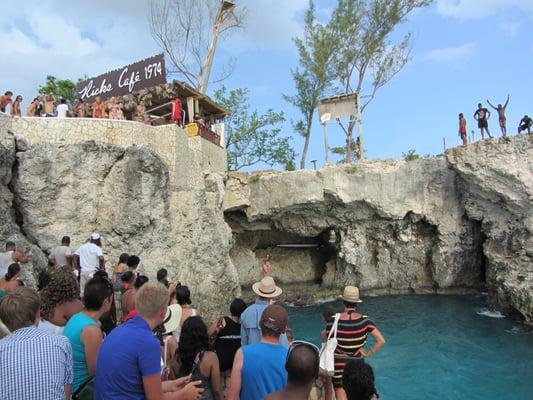 The famed Rick's Cafe in Negril Jamaica. I will only jump the small cliff. Are you brave enough to jump off a 60 foot cliff?