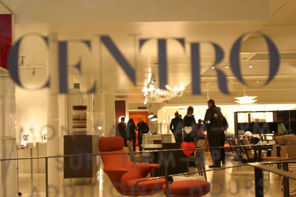 Looking through the Centro logo into the store.