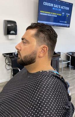 Business cut with a beard line up