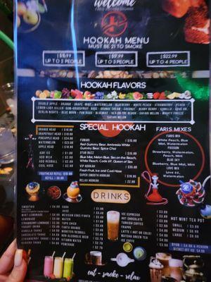 Hookah menu