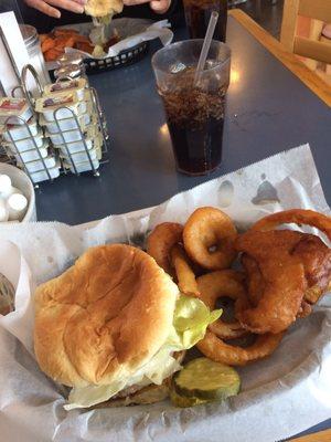 Burger and great onion rings