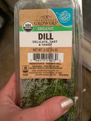 Yummy organic dill; the many other ingredients I use for borscht (a fave) are all in stock.