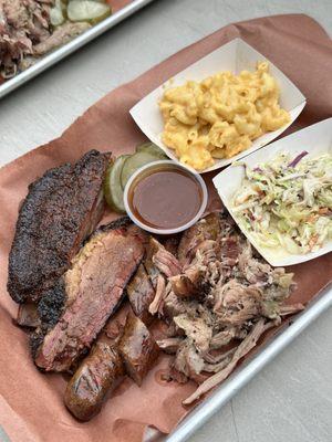 4 Meat Plate: brisket, spare ribs, pulled pork, sausage