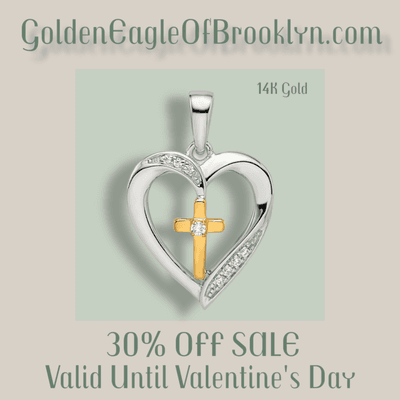 14k Two-Tone Diamond Heart Pendant w/ Cross Pendant