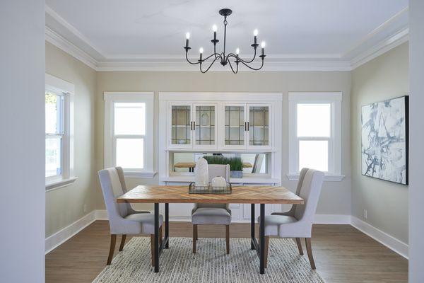 Dining room with handcrafted china cabinet. Oakland, CA.
 
 Real estate photography for Keller Williams.