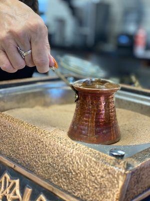 Turkish coffee -brewed in hot sand