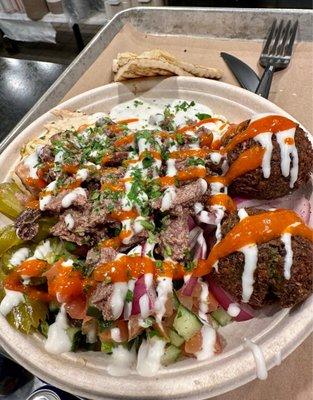 Lamb Beef Bowl with added Falafel