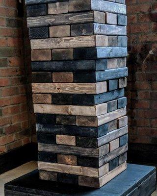 Play a game of Giant Jenga. When it falls you have to scream " Jenga"!