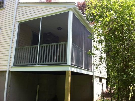 We removed the 25 year old screen porch and replaced all framing, decking and screens using all no maintenance materials.