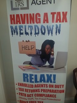 Are you overwhelmed with all the paperworks regarding your tax preparation?  Don't worry!  No tax meltdown this year.  Call now 5615019391.