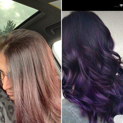 On the right is what I asked for and she told me that yes she can do it... on the left is what i came out with.