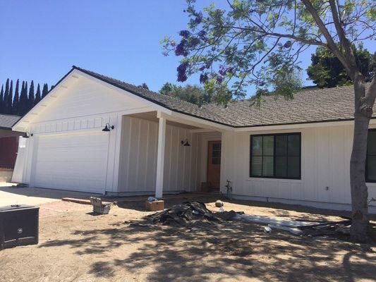 LP Smartside siding painted in white. Shiplap and board N Batten