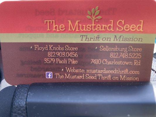 Business card.  2 locations