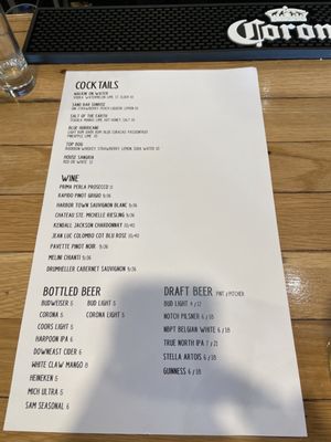 Sand Bar Drinks Menu