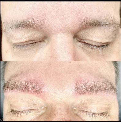 Men need brow love too! Microblading session to add a bit more density and color to his brows for an incredibly natural look