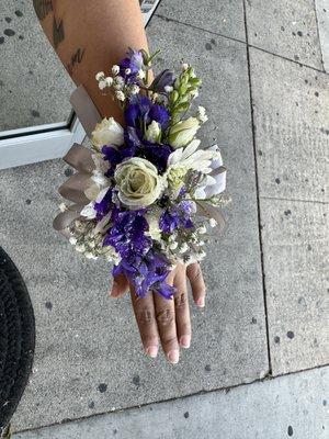 Purple and Silver Corsage