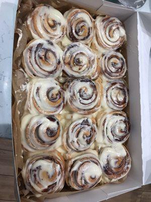 Cinnabon minibons before they are refrosted. They are ready for packing. They come with a  frosting cup.