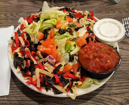 Southwest salad with salsa and ranch, without chicken