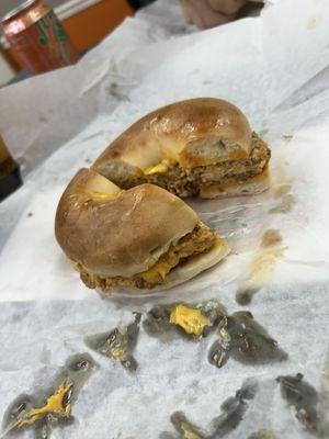 Chorizo, Egg and cheese bagel. The bagel was delicious! Mouth watering and had me going for seconds!