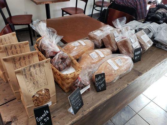 Baked goods in display case