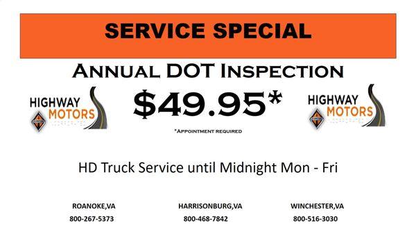 Annual DOT Inspections for $49.95