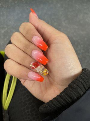 Orange ombré with floral stickers