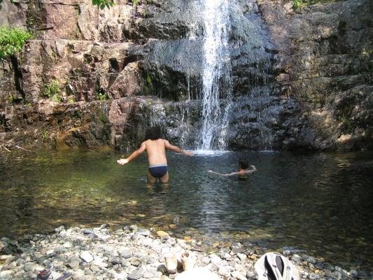 Bathing in Baxter Park waterfall