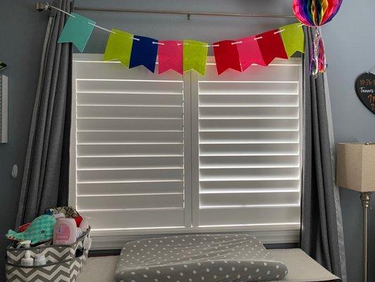 Plantation shutters installed in our son's room