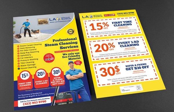 Flyer Design for LASteamworks Cleaning Company