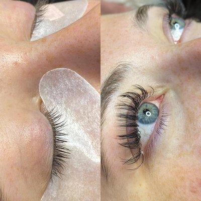 Full set hybrid lash extensions.