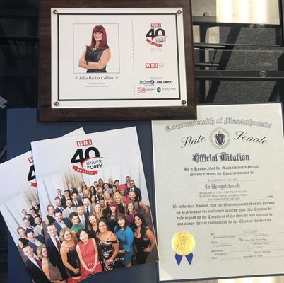 Julia Becker Collins- Worcester Business Journal 40 under 40 award. Class of 2019.