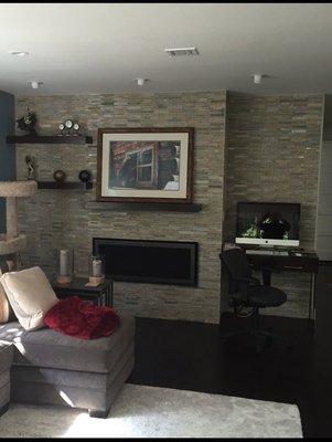 Cozy interior fireplace wall